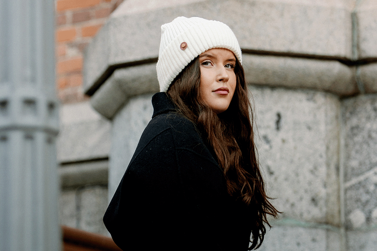 Lady Wearing Quality Merino Wool Beanie