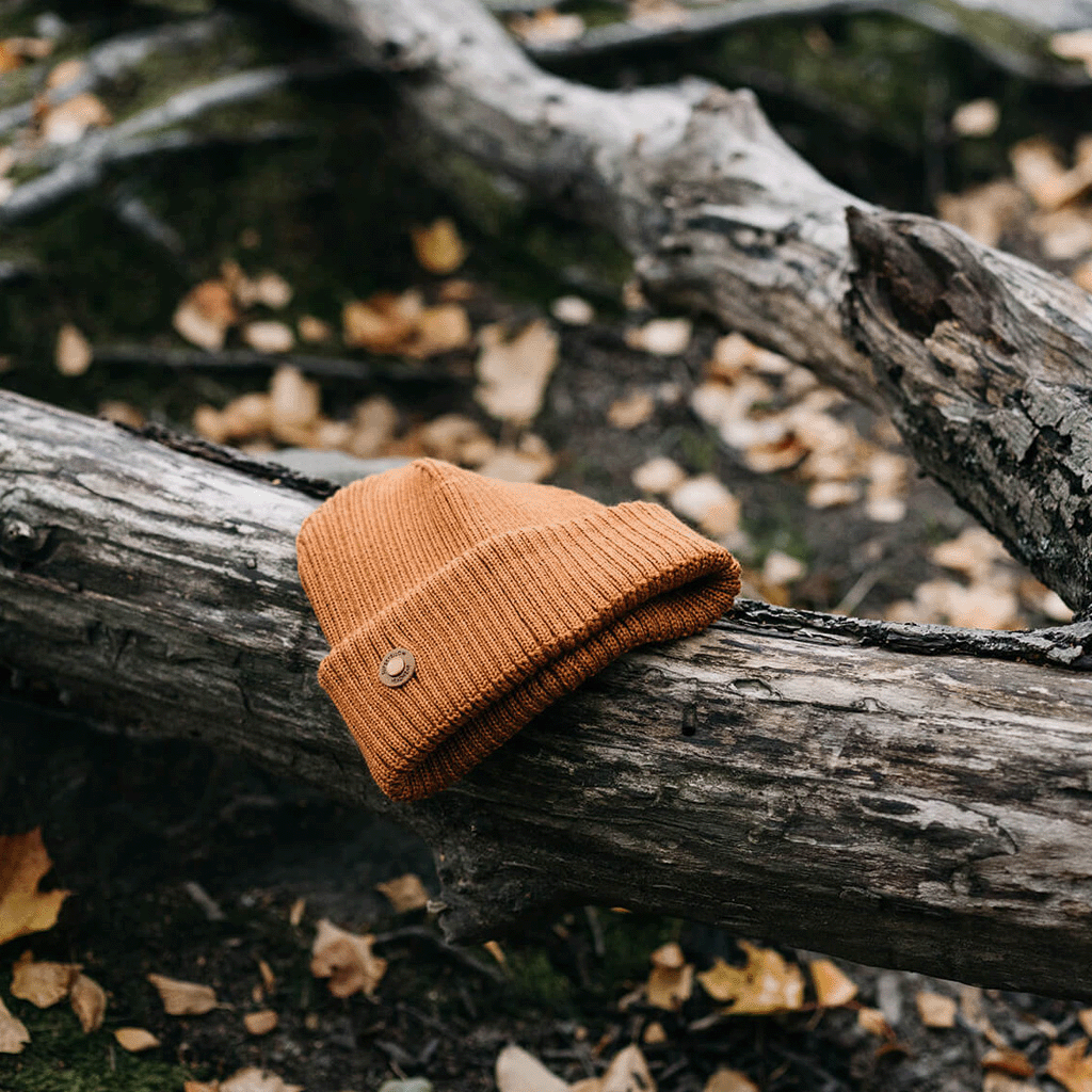 Men's Merino Wool Beanie in Cognac