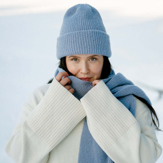 Beanie SuperYellow Aida Chunky Merino Wool Beanie For Extreme Cold Light Blue