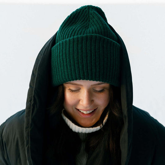 Beanie SuperYellow Aida Chunky Merino Wool Beanie For Extreme Cold Dark Green