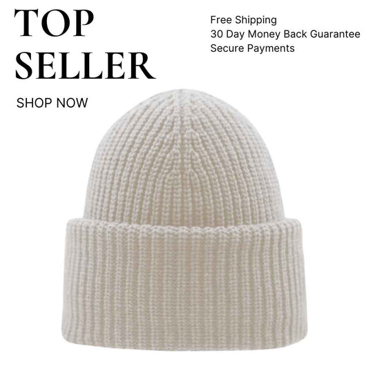 Beanie SuperYellow Aida Chunky Merino Wool Beanie For Extreme Cold Off White