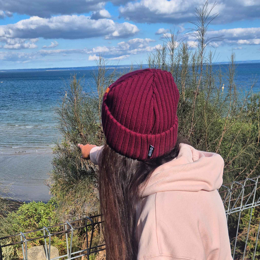 Beanie SuperYellow Beam Extra Thick Merino Wool Beanie Dark Red