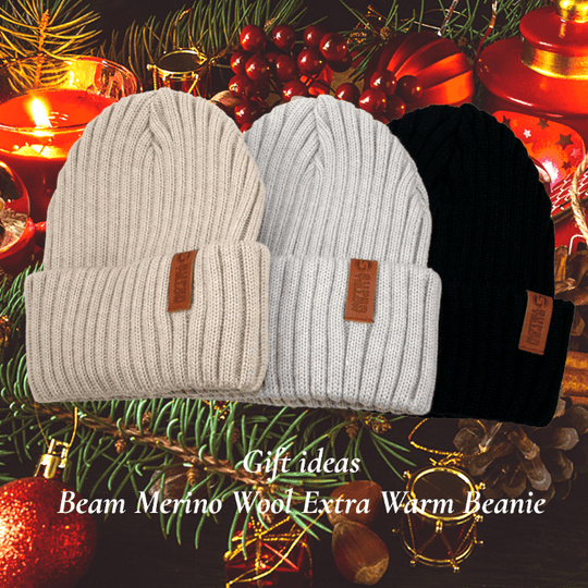 Beanie SuperYellow Beam Extra Thick Merino Wool Beanie Vanilla, Icy Grey & Black