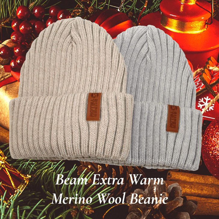 Beanie SuperYellow Beam Extra Thick Merino Wool Beanies Vanilla & Icy Grey