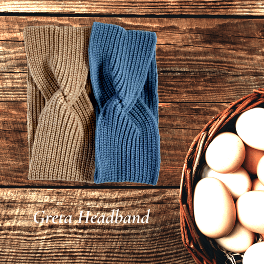 Headband SuperYellow Greta Merino Wool Headband Toffee and Light blue