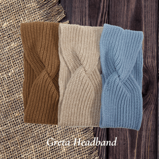 Headband SuperYellow Greta Merino Wool Headband Toffee, Vanilla and Light Blue