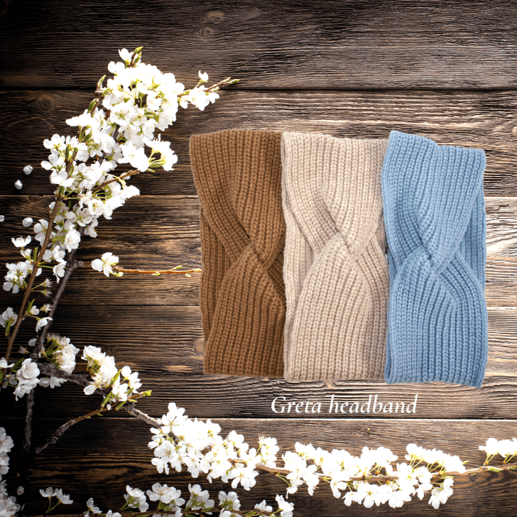 Headband SuperYellow Greta Merino Wool Headband Toffee, Vanilla and Light Blue