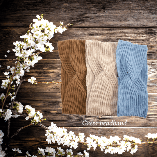 Headband SuperYellow Greta Merino Wool Headband Toffee, Vanilla and Light Blue