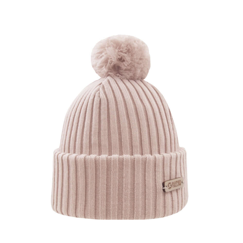 Pompom Beanie SuperYellow Kide Merino Wool Pompom Beanie Light Peach
