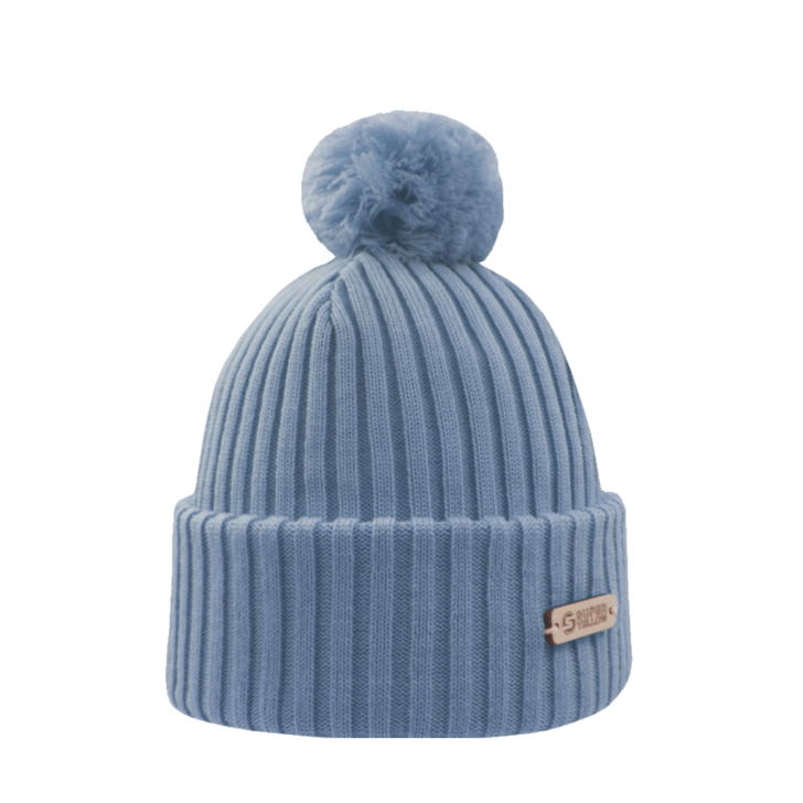 Pompom Beanie SuperYellow Kide Merino Wool Pompom Beanie Light Blue