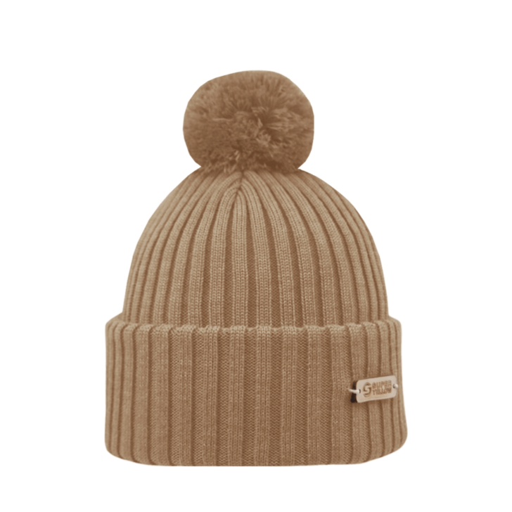 Pompom Beanie SuperYellow Kide Merino Wool Pompom Beanie Toffee