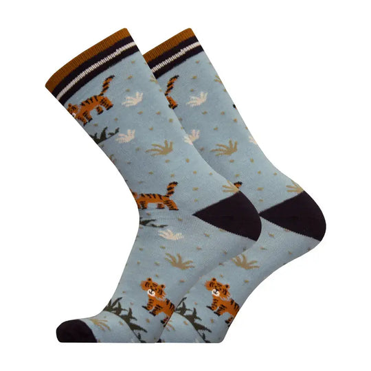 Casual Socks UphillSport Merino Wool Patterns Casual Socks Side Blue Tigers