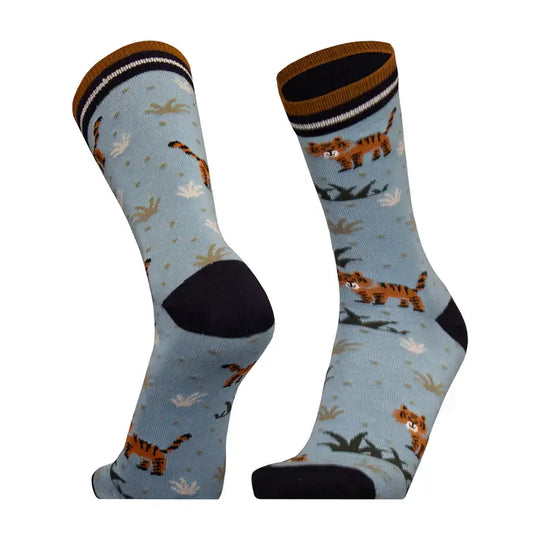 Casual Socks UphillSport Merino Wool Patterns Casual Socks Front Blue Tigers