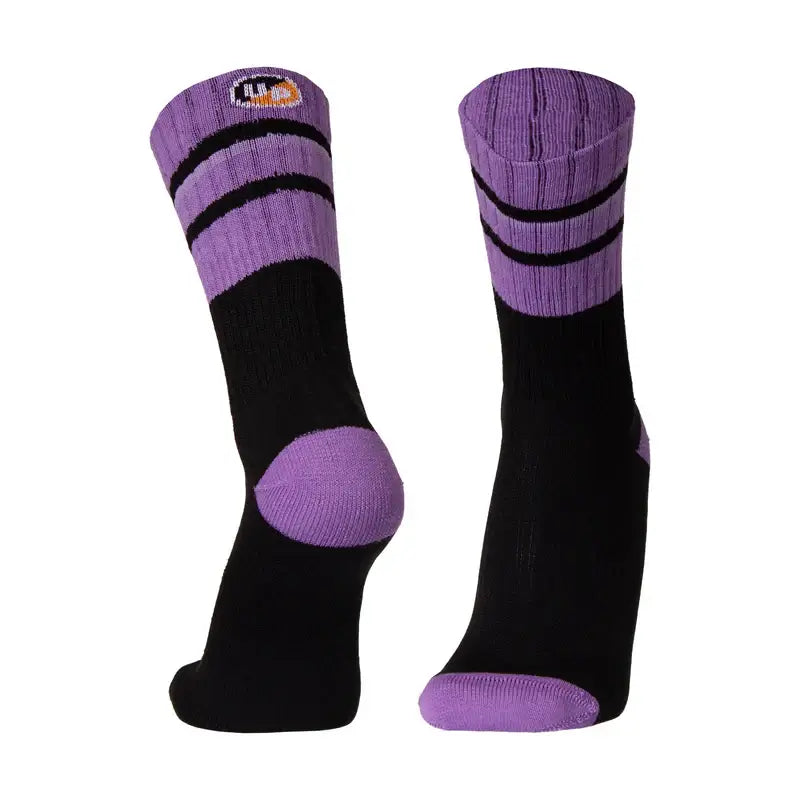 Running Socks UphillSport Merinostep Merino Wool Running Socks Front Black Purple Stripes