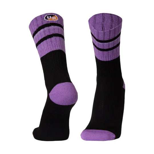 Running Socks UphillSport Merinostep Merino Wool Running Socks Front Black Purple Stripes