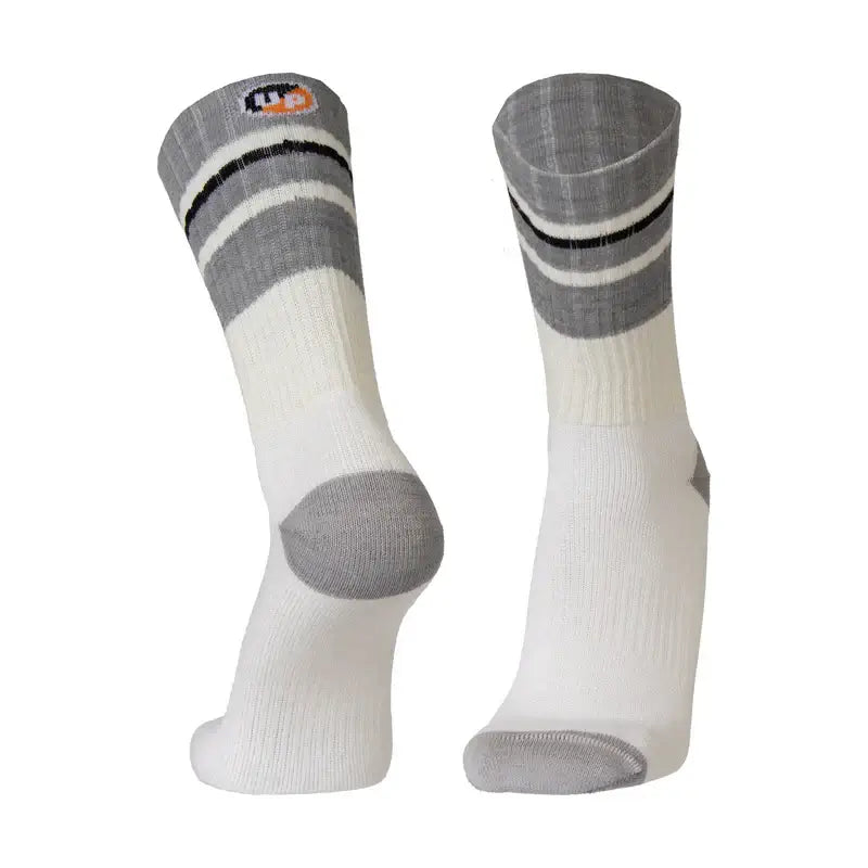 Running Socks UphillSport Merinostep Merino Wool Running Socks Front White Grey Stripes