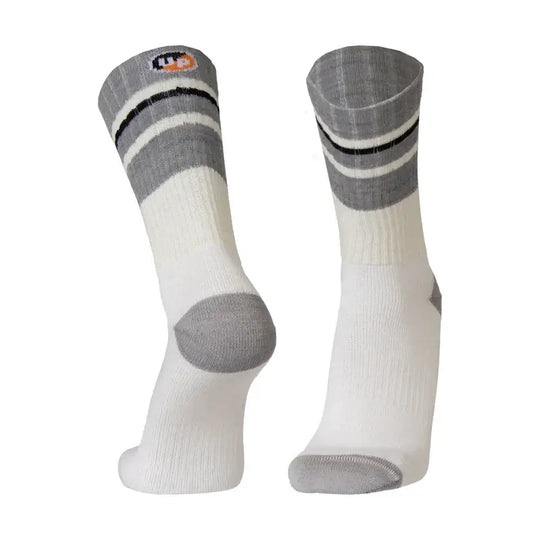 Running Socks UphillSport Merinostep Merino Wool Running Socks Front White Grey Stripes