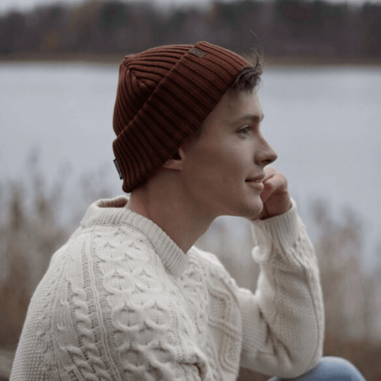 Beanie SuperYellow Natur Recycled Merino Wool Beanie Brown