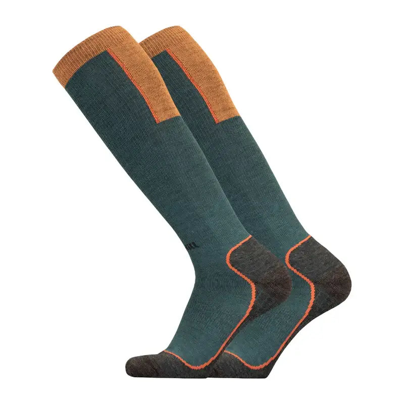 Ski Socks UphillSport Ouna 4-layer Merino Wool Compression Ski Socks Side Green Orange