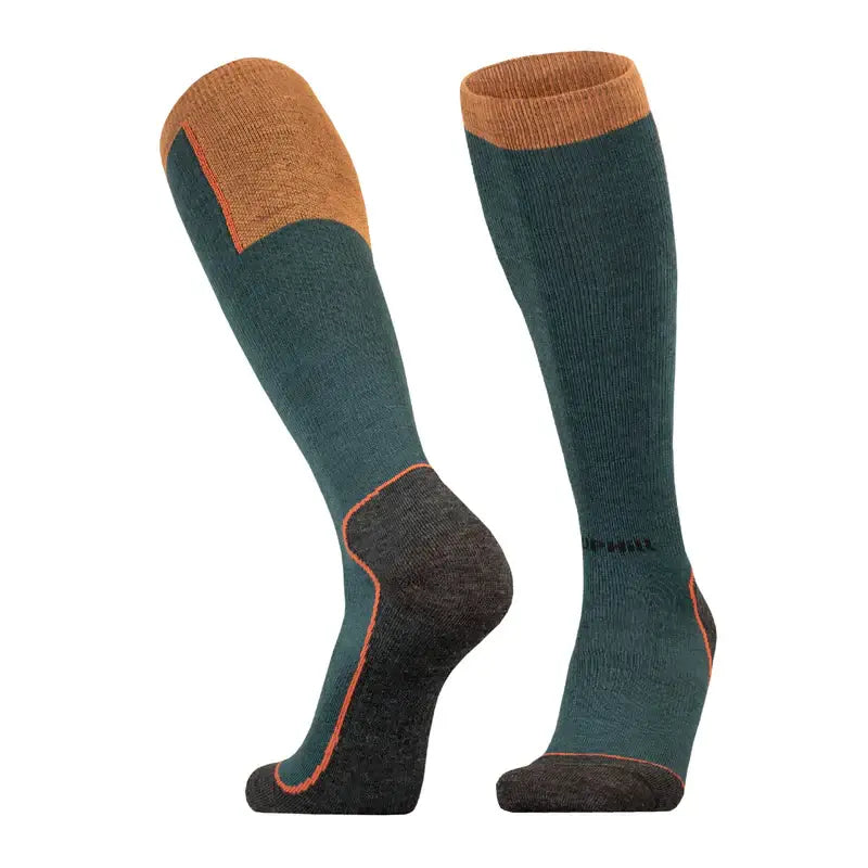 Ski Socks UphillSport Ouna 4-layer Merino Wool Compression Ski Socks Front Green Orange