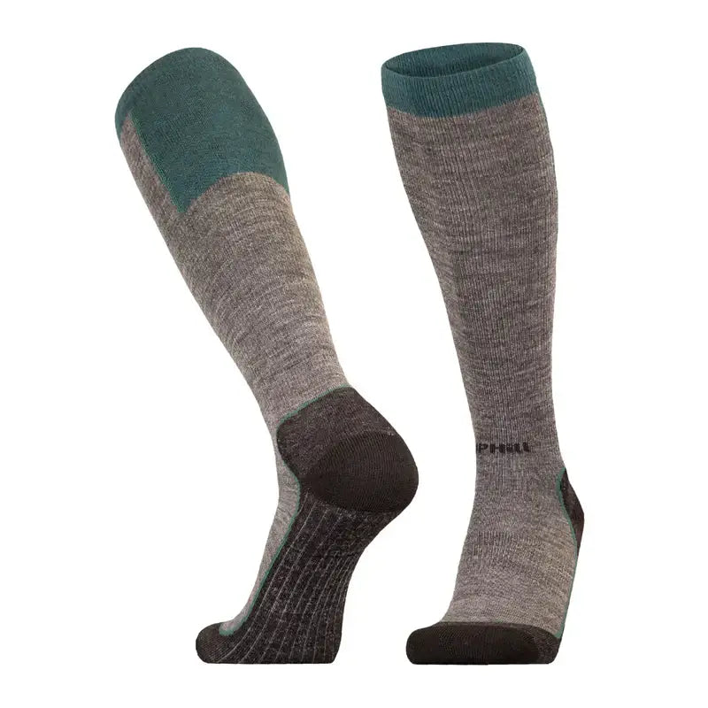 Ski Socks UphillSport Ouna 4-layer Merino Wool Compression Ski Socks Front Green Grey