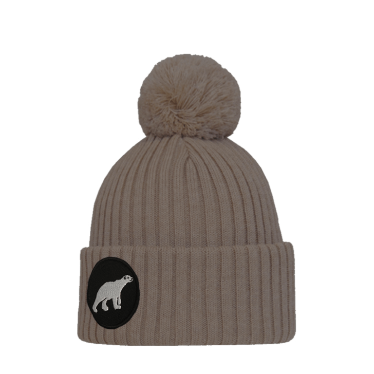 Child's Pompom Beanie SuperYellow Polar Junior Merino Wool Kids Pompom Beanie Beige