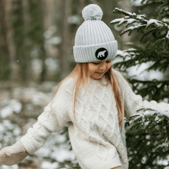 Child's Pompom Beanie SuperYellow Polar Junior Merino Wool Kids Pompom Beanie Pastel Mint