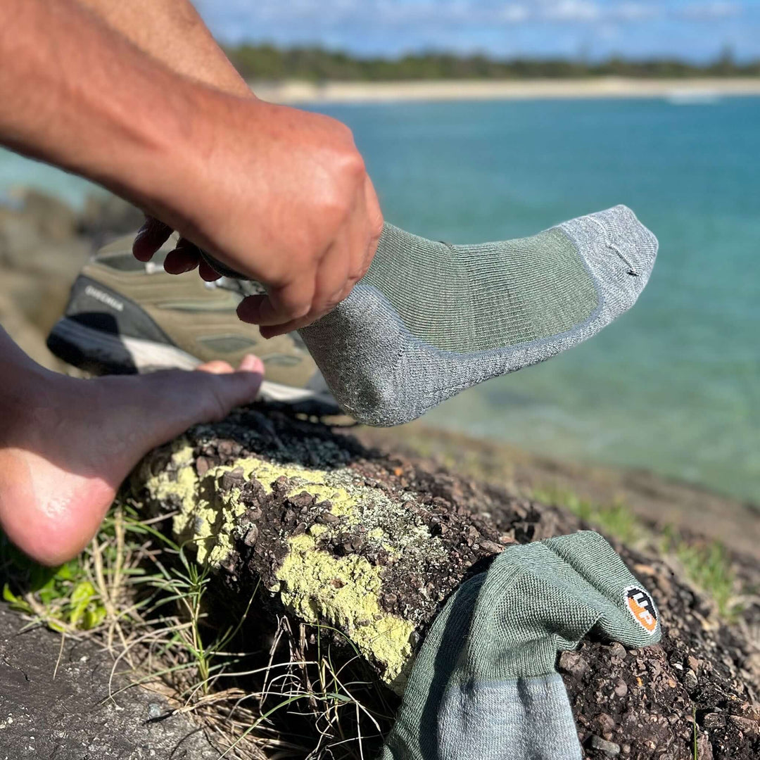 Hiking Socks UphillSport Repo 4-layer Merino Wool With Drytech Hiking Green Grey