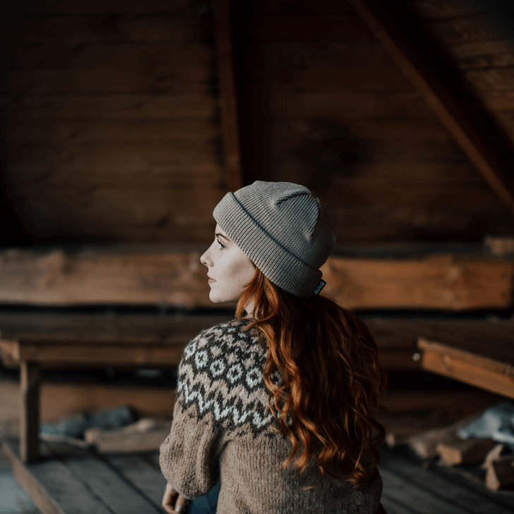 Fisherman Beanie SuperYellow Merino Wool Fisherman Beanie Light Grey