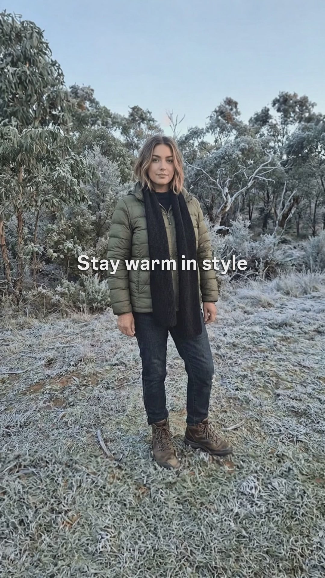 Lady standing with black mohair and merino scarf video